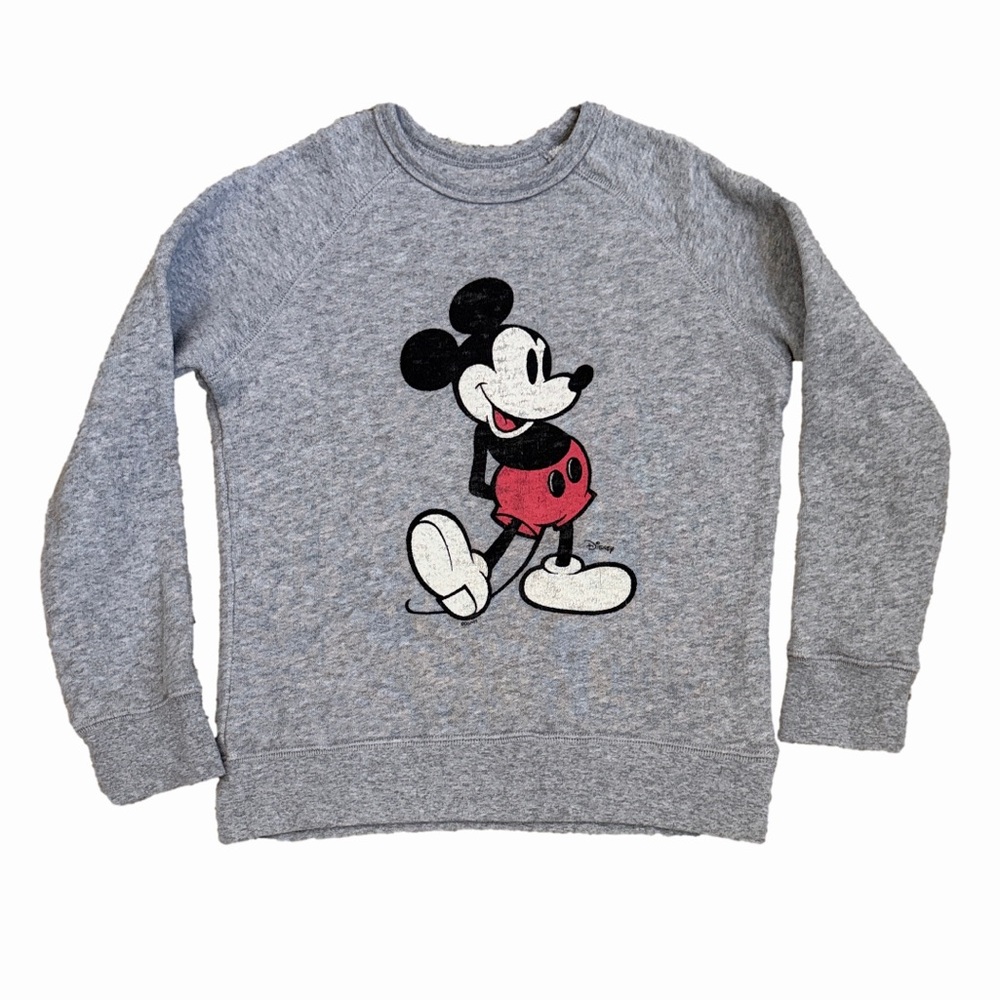 Junk Food Clothing x Disney Kids’ Mickey Raglan Fleece Heather Grey Sweatshirt—S - Picture 2 of 11